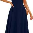 OFEEFAN Summer Dresses for Women Square Neck Corset A Line Maxi Dress Ruffle Ruched Waist Flowy Outfits (Blue, M)
