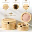 2PCS Rattan Storage Boxes with Lids Wooden Frame Decorative Natural Rattan Round Baskets Set Handmade Woven Wicker Keepsake Memory Jewelry Box Bin Boho Cane Desktop Organizer Container