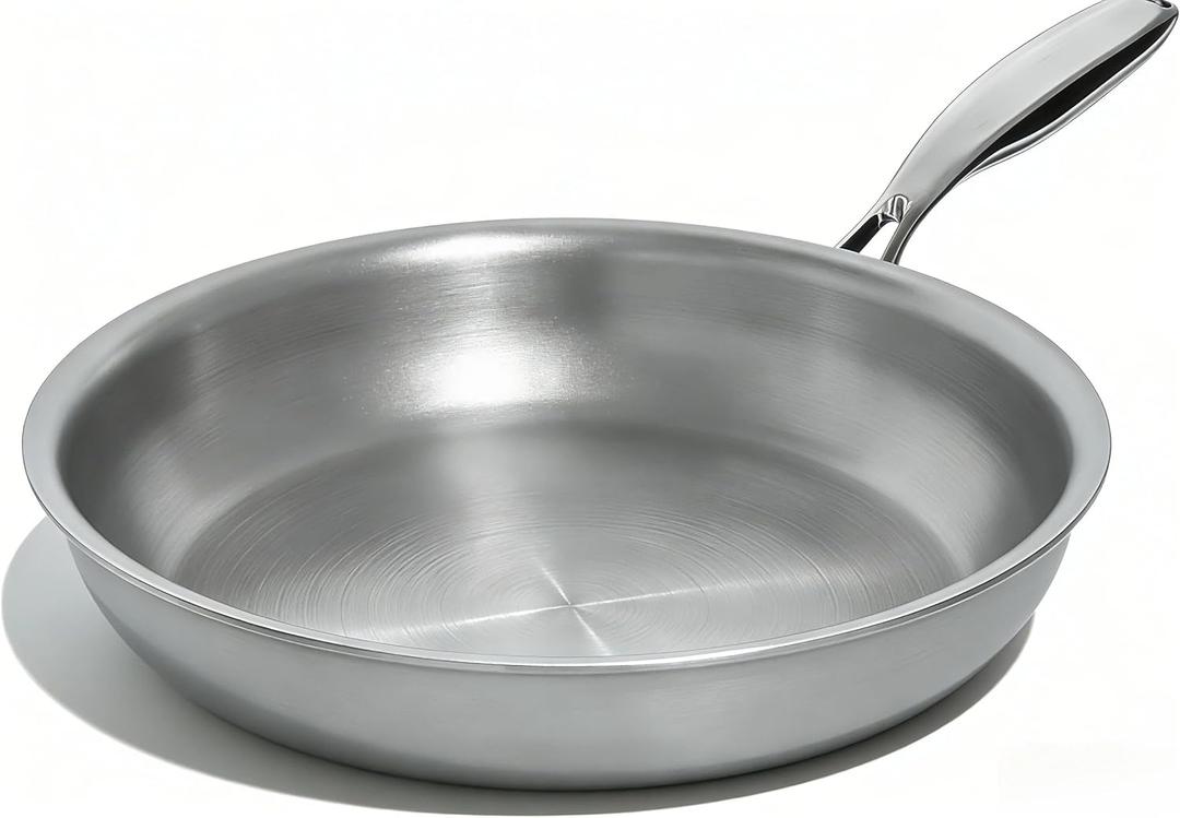 Umite Chef 12 inch 5 Ply Stainless Steel Frying Pan Non-Toxic PFOA&PTFE Free Skillets, Professional Cookware- Oven Safe & Induction Compatible, Fast & Even Heat, Heavy Duty, Cool Grip Handles