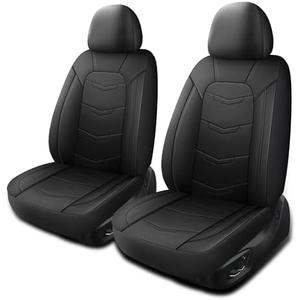 HChengkikz Car Seat Covers,Leather Car Seat Covers,Breathable and Sporty Car Seat Cover,Universal Fit Automotive Seat Covers for Car SUV Sedan and Trucks(2 Pieces,Front Seat,Black,N2)
