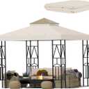 10x10 Canopy Replacement Top Double Tiered Gazebo Cover for Yard, Patio & Garden Durable Sunshade Replacement (BeigeBrown)