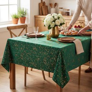 Horaldaily Green Tablecloth 60x120 Inch Rectangular, Solid Rectangle Table Cloth with Golden Sequin, Thanksgiving Christmas Table Cover for Wedding, Party, Banquet, and Events