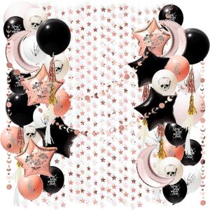 Cheerland Boho Party Decorations Rose Gold Black Balloon Kit Bohemian Birthday Decorations Cresent Moon Garlands Boho Theme Party Backdrop Halloween Party Decor
