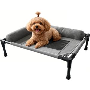 Raised Dog Beds for Small Dogs, Cooling Indoor Outdoor Elevated Bolster Dog Cot Hammock with Metal Frame Breathable Mesh, Portable Dog Sofa Camping Dog Bed (23.62" L x 15.75" W x 5.91" H