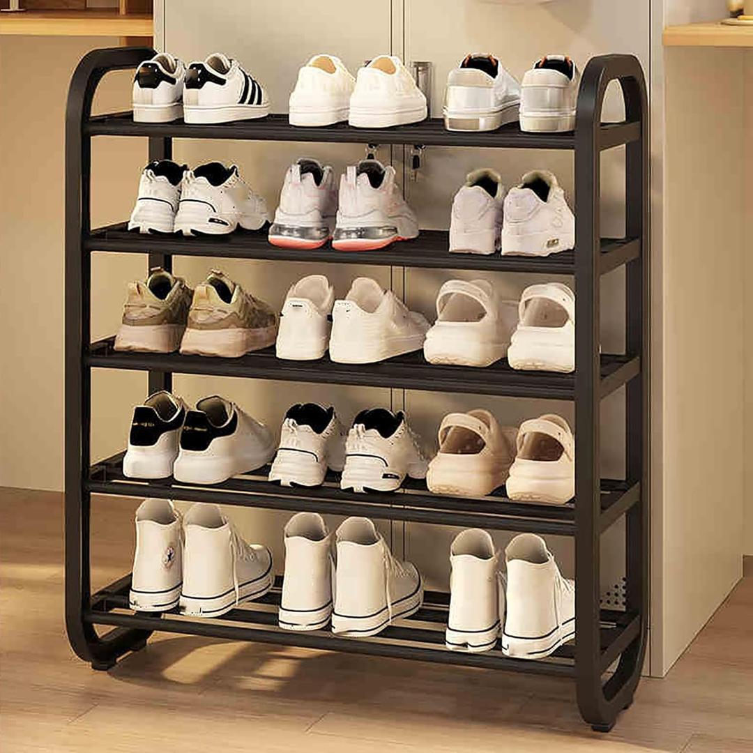 Simple Storage Rack, Shoe Shelf with Thickened Steel Tubes, 5 Tiers Shoe Storage Organizer, Adjustable Shoe Boot Stand for Entryway, Living Room, Hallway, Closet(75x23x74cm(30x9x29inch), Black)