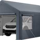 GarveeLife 10x20 ft Heavy Duty Carport, Portable Garage with Sidewalls, Doors and Ventilated Windows, UV Resistant and Waterproof, Carports 10x20 Heavy Duty for Car, Bike, Boat, Party (Gray)