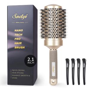 Sndyi Large Round Brush for Blow Out, 2.1 Inch Nano Thermal Ceramic Ionic Round Hair Brush with Boar Bristles, Boost Shine and Volume, Quick Blow Drying and Styling, Best for Long Thick Hair