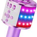 BONAOK Karaoke Microphone for Kids & Adults - Phantom Power Supplies Bluetooth Singing Mic with Disco Lights, Echo Effect, Built-in Speaker Portable for Party Travel GiftsQ78 (Light Purple)
