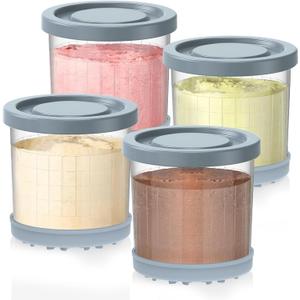 For Ninja Creami Pints and Lids-4 Pack, 16OZ Container Compatible with NC299AMZ & NC300s Series Ice Cream Makers, Extra Cups Replacement for Ninja Creamy Containers Airtight Anti-slip Dishwasher Safe