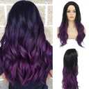 Baruisi Long Wavy Ombre Black Purple Wig Synthetic Natural Middle Part Cosplay Costume Hair Wigs for Women