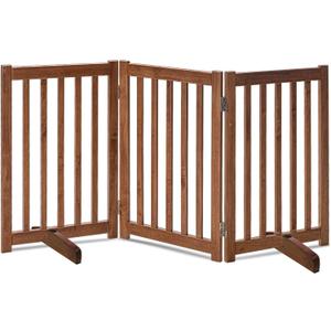LZRS Solid Hardwood Freestanding Pet Gate,Wooden Dog Gates Indoor for Doorways,Nature Wood Dog Gates for The House,Stairs,Safety Fence,Oak,30" Height-3 Panels