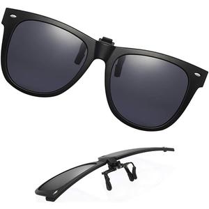 Clip-on Sunglasses Polarized Extra Large Unisex Anti-Glare Driving Glasses With Flip Up for Prescription Glasses (Black Lens)