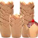 Natural Tulip Cupcake Liners for Baking 200 Cups, Unbleached Parchment paper Muffin Liners, Upgraded Standard Cupcake Wrappers, Greaseproof Cup Cake Liner, Easy to Use in Party, Birthday, Christmas