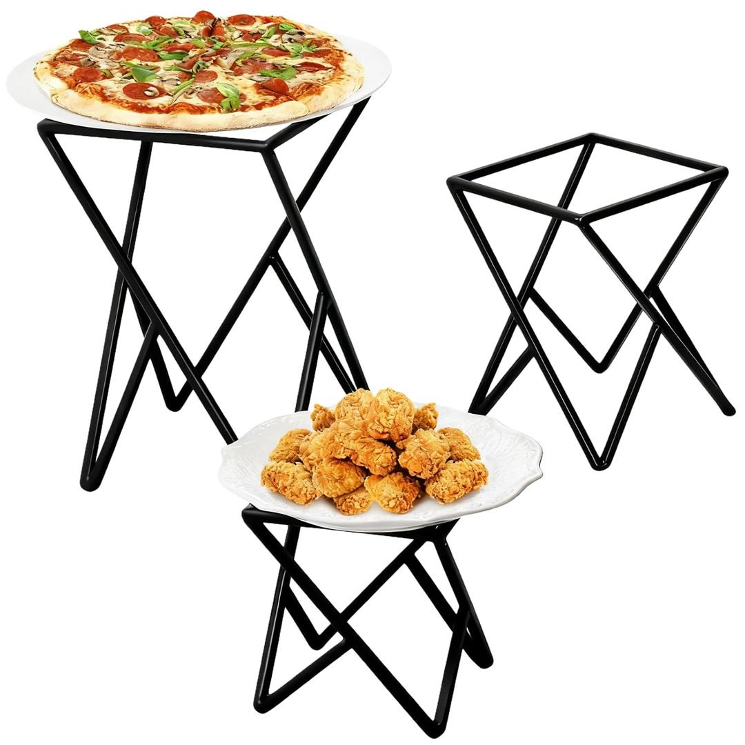 Cididu Set of 3 Metal Pizza Stand Holder, Tabletop Pizza Pan Riser Racks Serving Platter Tray for Party, Reusable Square Dessert Food Display Stand for Cakes, Appetizers, Wedding, Home, Buffet, Black