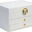 coobest 3 Layer Jewelry Box, Lockable Jewelry Holder Organizer with Jewelry Drawer, Large Jewelry Boxes & Organizer with Velvet Earring Storage, Unique Gifts for Women Mom