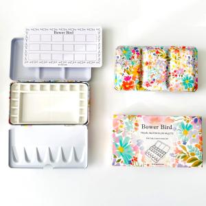 Bower Bird Travel Watercolor Palette,Portable Ceramic Palette,Empty Paint Palette,Small Travel Metal Paint Boxwith Porcelain Palette (16Well)