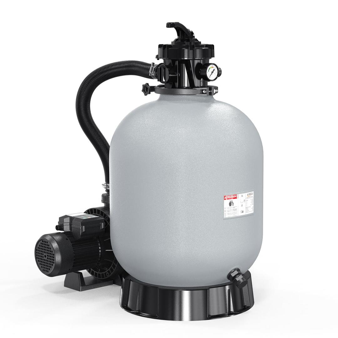 VINGLI (24H Timer) 19 in Sand Filter Pump with 24-Hour Timer, 3962 GPH 1 HP Heavy Duty Pool Filter Pump with 7-Way Valve for Above Ground & Inground Pools Up to 18000 Gallons