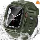 Goton 3 in 1 Waterproof Case with Band for Apple Watch with Built-in Tempered Glass Screen Protector 41mm, 360 Shockproof Bumper Face Cover with Band for Apple Watch Series 9/8/7, 41mm (Green)