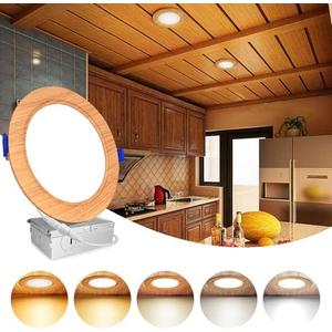 LTBLIGHT 12 Pack 4 Inch Wood Grain LED Recessed Lighting, 1200LM 12W Eqv 150W, Dimmable Recessed Lights, 5CCT 5000K/4000K/3500K/3000K/2700K Selectable Wafer Downlights