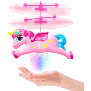Flying Unicorn Flying Fairy Toys for Girls, Unicorn Toys for Girls Age 6 7 8 9 Teens Birthday, Magic Flying Ball Helicopter Drone Fairy Toy with LED Light for Kids Indoor Play