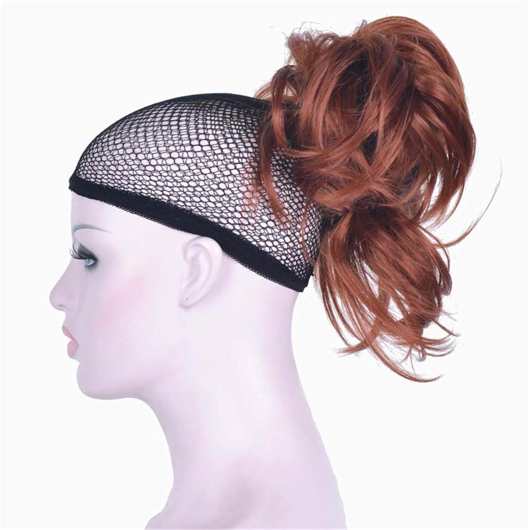 Aimole Adjustable Messy Style Ponytail Clip-on Straight Wig Short Extensions Hair Synthetic Hairpiece (Copper Red)