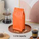 50 Pcs 0.5lb Orange Long Coffee Bean Bags with Valve, Easy Tear Open & Repeating Sealed Zipper, Heat-Seal Stand Up & Flat Bottom Coffee Bag, Capacity(8 oz, Orange)