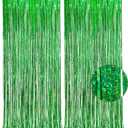 Green Tinsel Curtain Party Backdrop - GREATRIL Foil Fringe Streamers for St Patricks Day/Luau/Turtle/Hawaiian/Dinosaur/Ghost/Football/Christmas Decorations 2 Packs