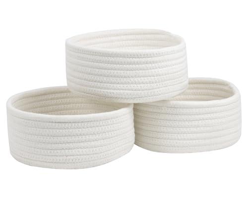 Small Basket, Set of 3 Small Woven Baskets, Cotton Rope Baskets for Organizing, Cute Mini Tiny Baskets for Nursery, Decorative Boho Round Storage Basket Bathroom Organization Bin