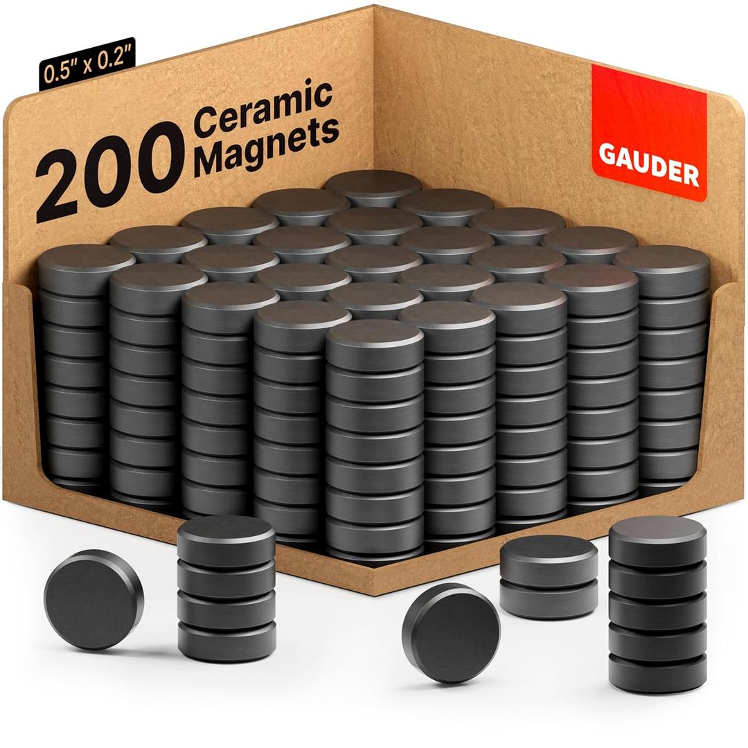GAUDER Magnets for Whiteboard, Fridge & Bulletin Board - Strong Round Magnetic Discs - Black Magnets for Crafts (200 Pieces - 0.5" x 0.2")