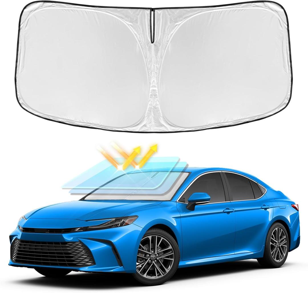 Windshield Sun Shade for Toyota Camry 2025 2026 LE XLE Hybrid SE XSE - 4 Layers Car Sunshades for Front Windows Shade Cover Custom Fit Camry Sun Visor 240T Retractable Blocks Shade UV Rays Accessories