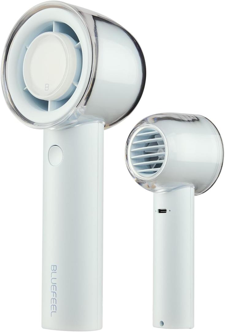 Bluefeel Portable Handheld Turbo Fan, 5-Speed Mini Personal Fan with Adjustable Turbo Mode, 16H Max Cooling Time, and 3000mAh USB Rechargeable Battery for Travel/Outdoor/Home/Office (Soda White)