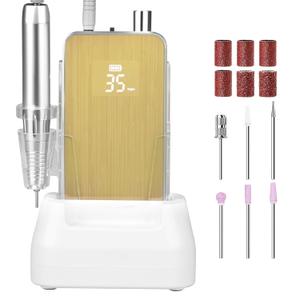 Professional Portable Nail Drill, 2-in-1 AZ GOGO 35000RPM Rechargeable Cordless Electric Nail Drills for Acrylic Gel Nails - 60W Coreless Motor Quieter, High Efficiency Pro E-File for Salon & Home