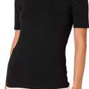 Amazon Essentials Women's Cotton Modal Draped Puff Sleeve Turtleneck (Large, Black)