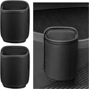 2 PCS Large Car Door Cup Holders, Clip On Beverage Drink Holder Vehicle Door Storage Organizer, Scratch-Resistant Leather Water Bottle Hanging Holder for SUV Sedan Truck (Black)
