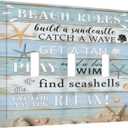 Decorative Switch Plate Covers Beach Rules Starfish Rustic Blue Grey Wood Board 3 Gang Wall Plate Light Switch Cover Plate Triple Toggle Jumbo Electrical Faceplate for Cabin Farmhouse Decor
