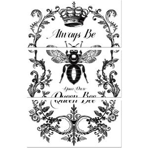 Peacoblue Rub on Transfer Decals for Furniture Crafts Decor Vintage Black and White Queen Bee 6"x12", 3Pcs Waterproof UV DTF Transfer Sticker for Lingerie Chests Drawer Dresser Glass Wood Plastic