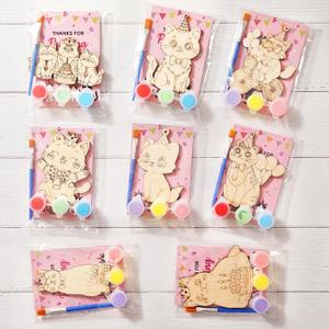 Saypacck 24 Pcs Cat Party Favors Wooden Painting Craft Kits Birthday Party Supplies with Organza Bag for Goodie Bags Fillers Adult Thank You Gifts