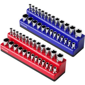 1/4 Inch Magnetic Socket Organizer,2-Pack Metric &SAE Sockets Holder Set 1/4" Drive Socket Trays,Holds 52 Pcs Standard and Deep Size Sockets(Socket not Included)