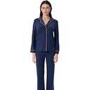 Storytellers; Women's Long Sleeve Pajama Set Classic Button-Down Style (US, Alpha, Medium, Regular, Regular, Navy)