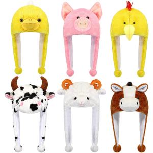 Newcotte 6 Pcs Kids Costume Hats Animal Hats Set Plush Fun Animal Headgear for Adults Teens Theme Party Christmas Halloween