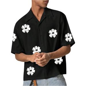 SHENHE Men's Summer Short Sleeve Floral Button Down Shirt Oversized Vacation Beach Top (XX-Large, Black)