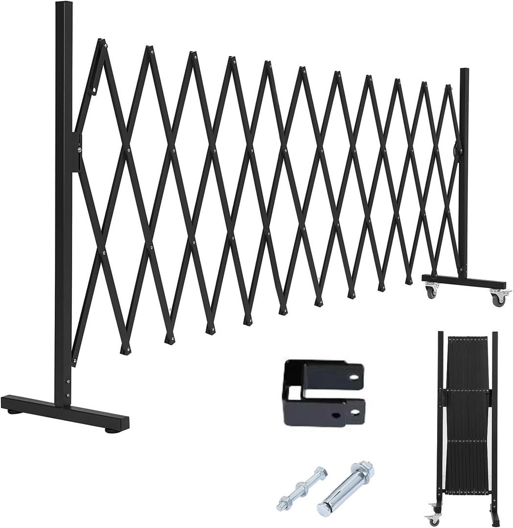 Metal Expandable Barrier Fence for Dogs, Portable Barricade Gate with Casters, Foldable Pet Gate Indoor Outdoor for Rooms, Stairs, Driveway, Garage, Yard, Doorways, 11 Feet, Black