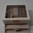 SONGMICS Jewelry Box Organizer with Glass Lid, 3-Layer Jewelry Storage, with 2 Drawers, Modern Style, Christmas Gift, 8 x 9.1 x 5.3 Inches, Cloud White and Gold Color UJBC239WT