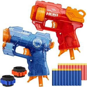 Banvih 2 Pack Mini Blaster Guns for Nerf, Easter Basket Stuffers for Kids, Small Toys Pistols for Boys Toddlers Ages 3-5 5-7 8-12 Year Olds Birthday Gifts - 20 Refill Foam Darts and 2 Wristbands
