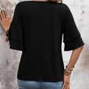 Womens Blouses Ruffle Sleeve Top V Neck Shirts Casual Outfit Bell Sleeve Cute Tee Spring Fall Summer Fashion Clothes (Black, M)