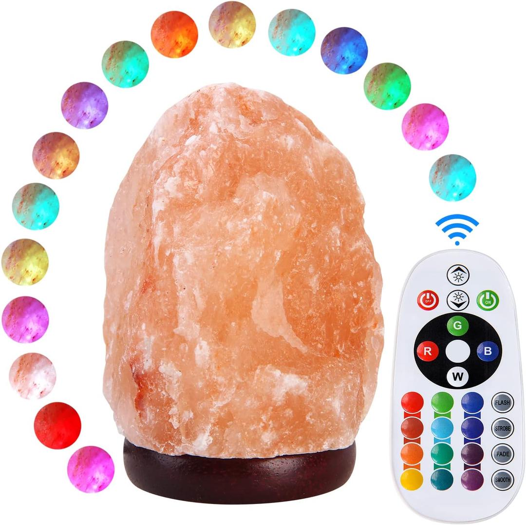 5.5 Inch Himalayan Salt Lamp Night Light with Remote Control, Upgraded 16 Colors Changing & 4 Light Modes LED USB Salt Rock Lamp, Natural Crystal Pink Mini Small Salt Lamp for Home Decor