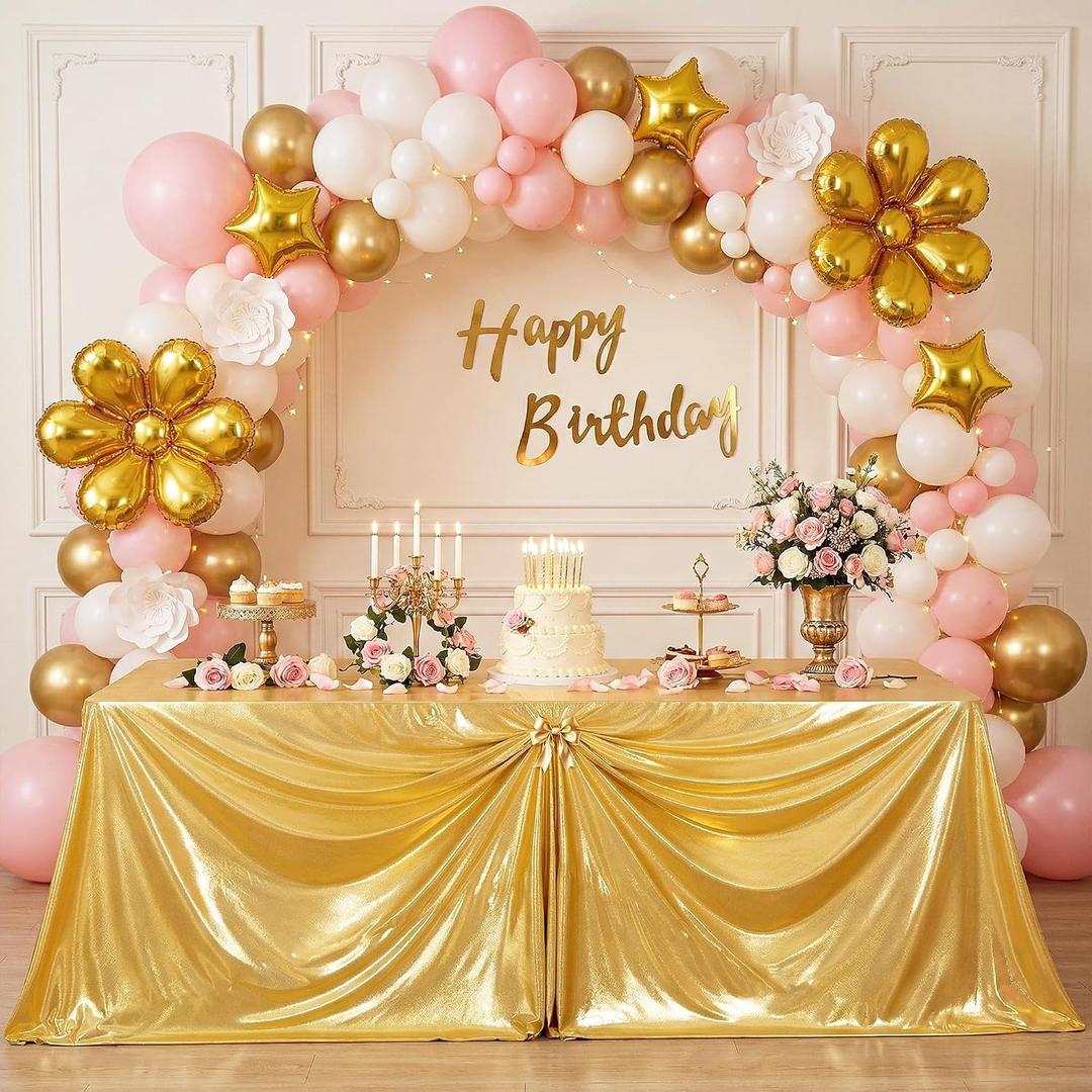 Gold Sequin Tablecloth 90 x 132 inch Rectangle Sparkly Shimmer Fabric Non See-Through Heavy Duty Floor Length Table Cover for Weddings, Banquets, Parties & Formal Events