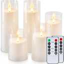 Raycare Flameless Candles Battery Operated with Remote Timer, Acrylic Flickering LED Pillar Candle for Halloween Decoration, Home Decor, Gift for Family and Friend, White, Set of 5