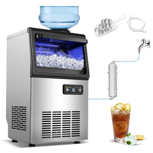 Commercial Ice Maker 110lbs/24H Ice Machine with 2 Water Inlets, Under Counter Ice Maker with 22lbs Storage, 40Pcs Ice Cubes, Freestanding Ice Machine Includes Water Filter, Scoop