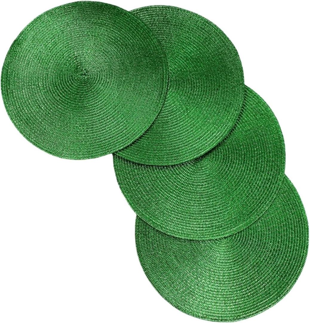 Easy Care 4pcs 38cm Tableware Placemat Non-Slip Insulated Mat Round Woven Placemat(Green)